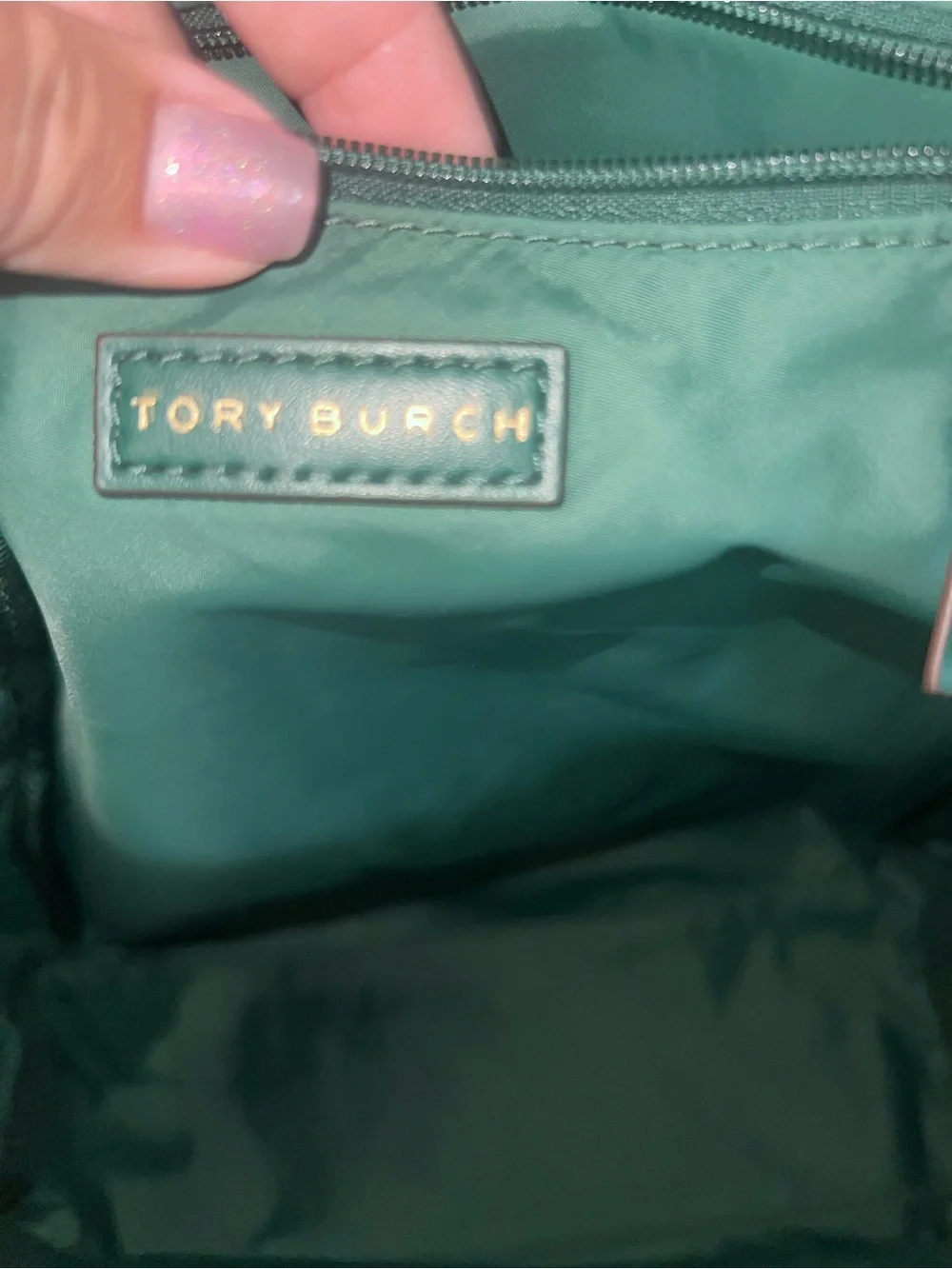 Tory Burch Emerald Green Nylon Mini Backpack with Gold Hardware